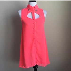 Millau Neon Pink Sleeveless Hi-Low Shirt Dress, XS